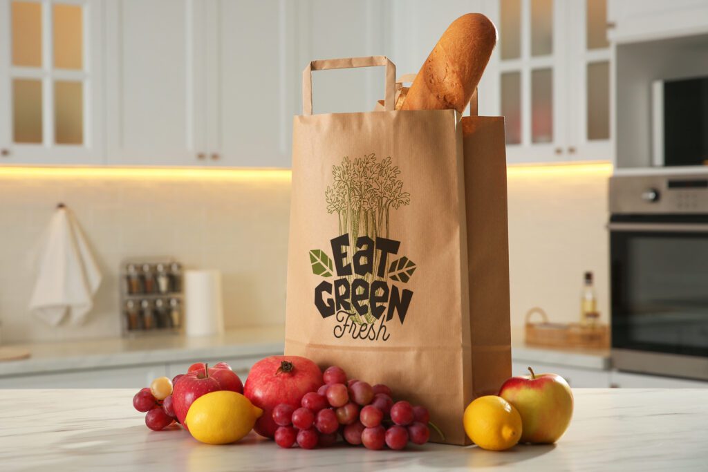 Printed kraft paper bag with custom branding for retail and food products